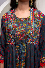 Thumbnail for Juniper Viscose Grey Embroidered Long Dress And Shrug Set With Thread, Mirror Work & Beads