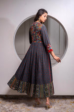 Thumbnail for Juniper Viscose Grey Embroidered Long Dress And Shrug Set With Thread, Mirror Work & Beads