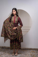 Thumbnail for Juniper Brown Floral Viscose Long Dress With Dupatta And Dori, Sequence & Lace Work