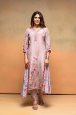 Thumbnail for Juniper Pink Floral Embellished A-Line Kurta Pant And Dupatta Set With Beads & Sequence Work