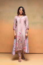 Thumbnail for Juniper Pink Floral Embellished A-Line Kurta Pant And Dupatta Set With Beads & Sequence Work - Distacart