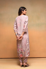 Thumbnail for Juniper Pink Floral Embellished A-Line Kurta Pant And Dupatta Set With Beads & Sequence Work