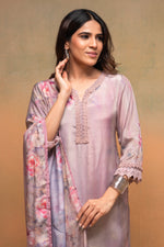 Thumbnail for Juniper Pink Floral Embellished A-Line Kurta Pant And Dupatta Set With Beads & Sequence Work - Distacart