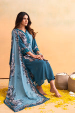Thumbnail for Juniper Blue Man Made Fiber Floral Printed Kurta With Pants & Dupatta Set With Lace Work