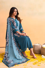 Thumbnail for Juniper Blue Man Made Fiber Floral Printed Kurta With Pants & Dupatta Set With Lace Work - Distacart