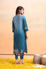 Thumbnail for Juniper Blue Man Made Fiber Floral Printed Kurta With Pants & Dupatta Set With Lace Work