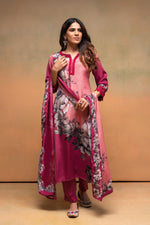 Thumbnail for Juniper Magenta Man Made Fiber Floral Printed Kurta With Pants & Dupatta Set With Lace Work - Distacart