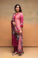 Thumbnail for Juniper Magenta Man Made Fiber Floral Printed Kurta With Pants & Dupatta Set With Lace Work - Distacart