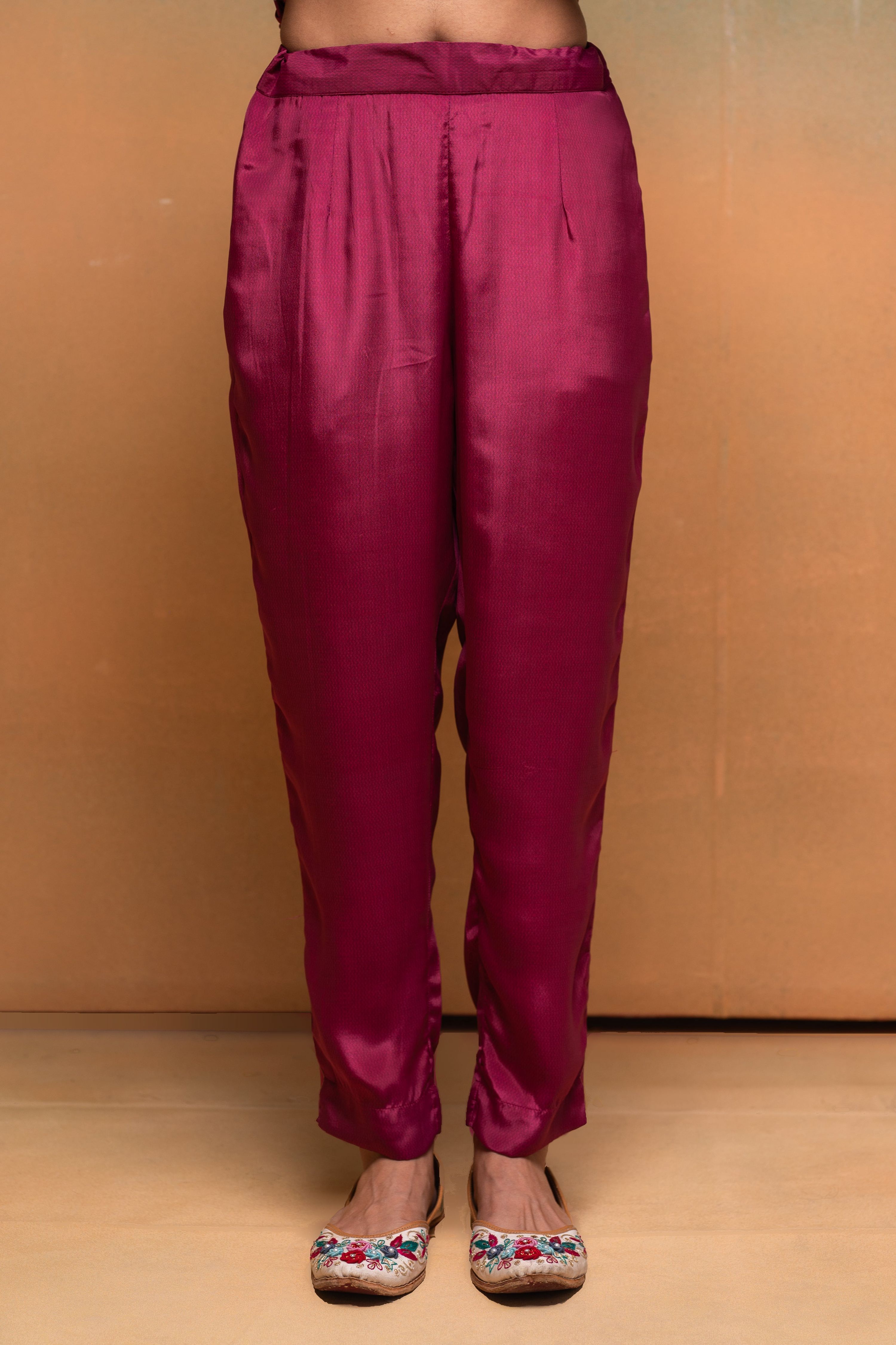 Juniper Magenta Man Made Fiber Floral Printed Kurta With Pants & Dupatta Set With Lace Work