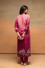Thumbnail for Juniper Magenta Man Made Fiber Floral Printed Kurta With Pants & Dupatta Set With Lace Work - Distacart