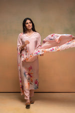 Thumbnail for Juniper Peach Man Made Fiber Floral Printed Kurta With Pants & Dupatta Set With Sequence Work - Distacart