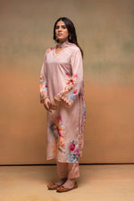 Thumbnail for Juniper Peach Man Made Fiber Floral Printed Kurta With Pants & Dupatta Set With Sequence Work - Distacart