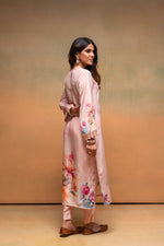 Thumbnail for Juniper Peach Man Made Fiber Floral Printed Kurta With Pants & Dupatta Set With Sequence Work - Distacart