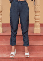 Thumbnail for Juniper Navy Man Made Fiber Floral Printed Kurta With Pants & Dupatta Set With Sequence Work