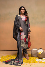 Thumbnail for Juniper Olive Man Made Fiber Floral Printed Kurta With Pants & Dupatta Set With Sequence Work