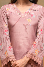 Thumbnail for Juniper Peach Floral Embellished Straight Kurta Pant And Dupatta Set With Beads & Sequence Work