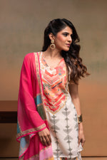 Thumbnail for Juniper Ivory Man Made Fiber Floral Embellished Kurta With Sharara & Dupatta Set With Beads Work