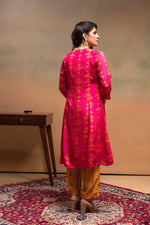 Thumbnail for Juniper Fuchsia Man Made Fiber Ethnic A-Line Kurta With Pants & Dupatta Set With Mirror & Thread Work