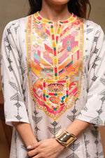 Thumbnail for Juniper Ivory Man Made Fiber Ethnic A-Line Kurta With Pants & Dupatta Set With Mirror & Thread Work