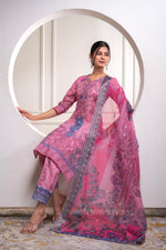 Thumbnail for Juniper Lavender Floral Printed Kurta With Pant And Dupatta, Sequence & Beads Work - Distacart