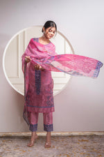 Thumbnail for Juniper Lavender Floral Printed Kurta With Pant And Dupatta, Sequence & Beads Work - Distacart
