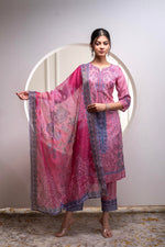 Thumbnail for Juniper Lavender Floral Printed Kurta With Pant And Dupatta, Sequence & Beads Work - Distacart