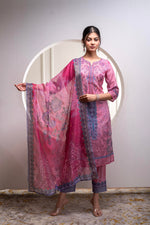 Thumbnail for Juniper Lavender Floral Printed Kurta With Pant And Dupatta, Sequence & Beads Work - Distacart