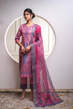 Thumbnail for Juniper Lavender Floral Printed Kurta With Pant And Dupatta, Sequence & Beads Work - Distacart