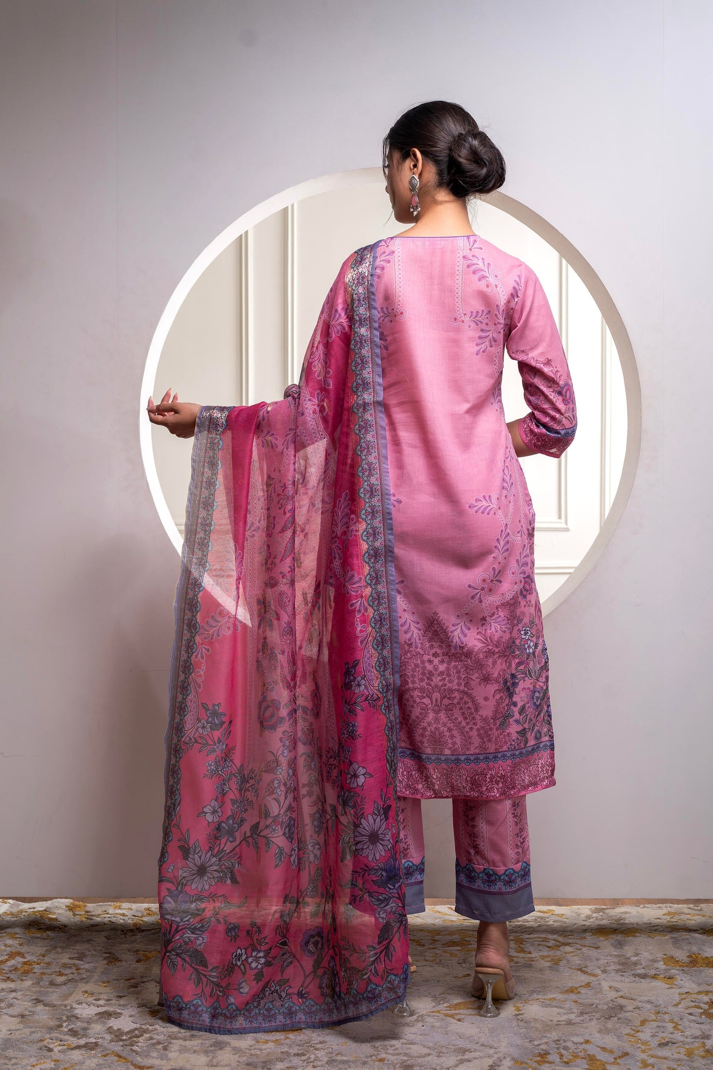 Juniper Lavender Floral Printed Kurta With Pant And Dupatta, Sequence & Beads Work - Distacart