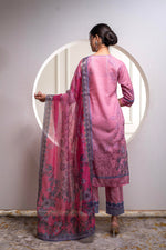 Thumbnail for Juniper Lavender Floral Printed Kurta With Pant And Dupatta, Sequence & Beads Work - Distacart