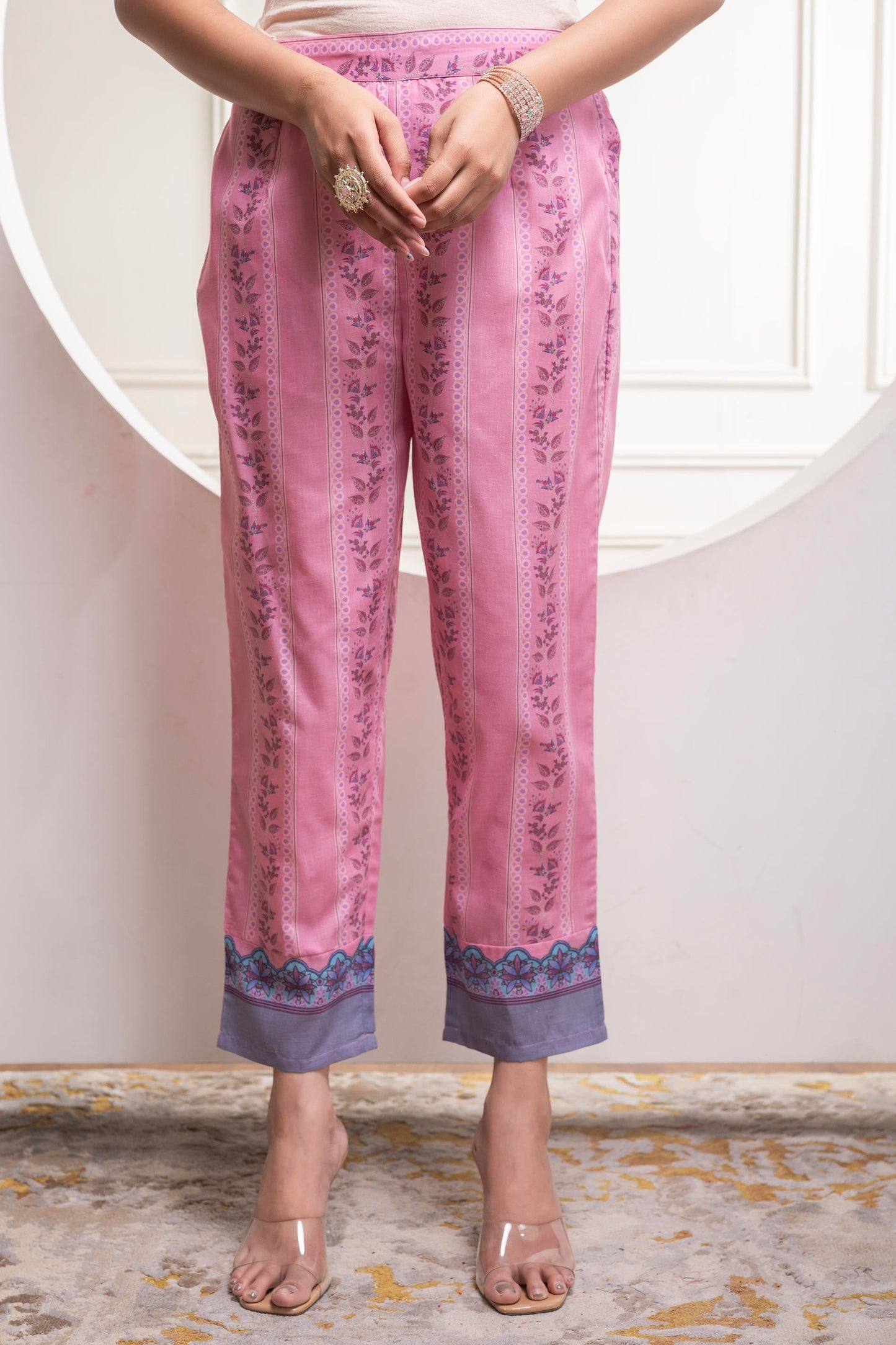 Juniper Lavender Floral Printed Kurta With Pant And Dupatta, Sequence & Beads Work - Distacart