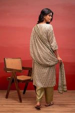 Thumbnail for Juniper Green Floral Printed Kurta With Pant And Dupatta, Beads Work