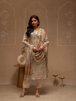 Thumbnail for Juniper Man Made Fiber Ivory Embellished Kurta Pant Dupatta Set With Floral & Ethnic Motifs