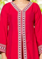 Thumbnail for Juniper Red Embroidered V-Neck Co-Ord Set With Straight Pants - Distacart
