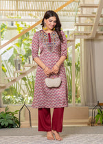 Thumbnail for Juniper Ivory Floral Poly Kurta And Pants Set With Mirror, Thread Work And Tassels Detail