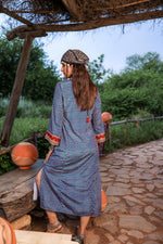 Thumbnail for Juniper Teal Ethnic Motif Embroidered A-Line Kurta With Zari & Mirror Work