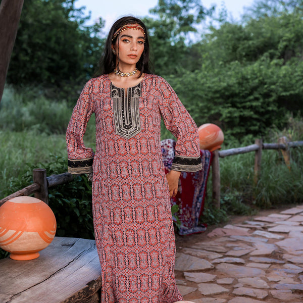 Juniper Black & Brown Ethnic Motif Embroidered Straight Kurta With Zari & Mirror Work