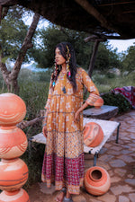 Thumbnail for Juniper Mustard Embroidered Anarkali Long Dress With Tassels & Mirror Work