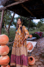 Thumbnail for Juniper Mustard Embroidered Anarkali Long Dress With Tassels & Mirror Work