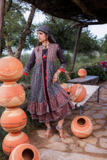 Thumbnail for Juniper Black Embroidered Double-Layered Long Dress With Inner & Mirror Work