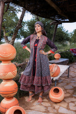 Thumbnail for Juniper Black Embroidered Double-Layered Long Dress With Inner & Mirror Work