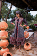 Thumbnail for Juniper Black Embroidered Double-Layered Long Dress With Inner & Mirror Work