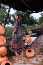 Thumbnail for Juniper Black Embroidered Double-Layered Long Dress With Inner & Mirror Work