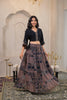 Juniper Black Mirror Work Crop Top With Printed Flared Skirt Set - Distacart