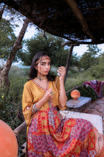 Thumbnail for Juniper Mustard Floral Embroidered Co-Ord Set With Mirror & Thread Work