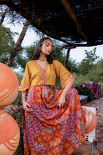 Thumbnail for Juniper Mustard Floral Embroidered Co-Ord Set With Mirror & Thread Work