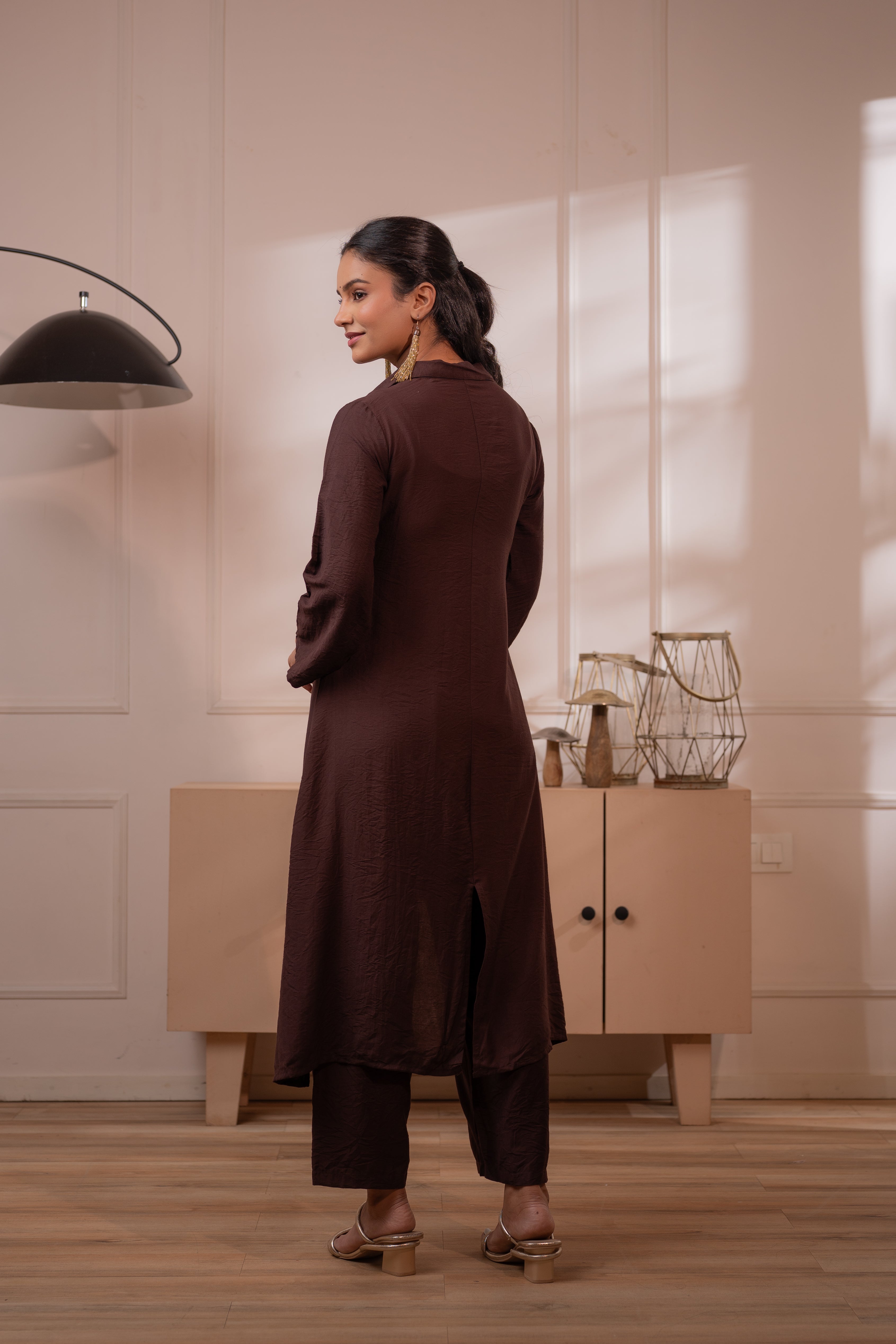 Juniper Modern Chocolate Brown Indo-Fusion Co-Ord Set - Distacart