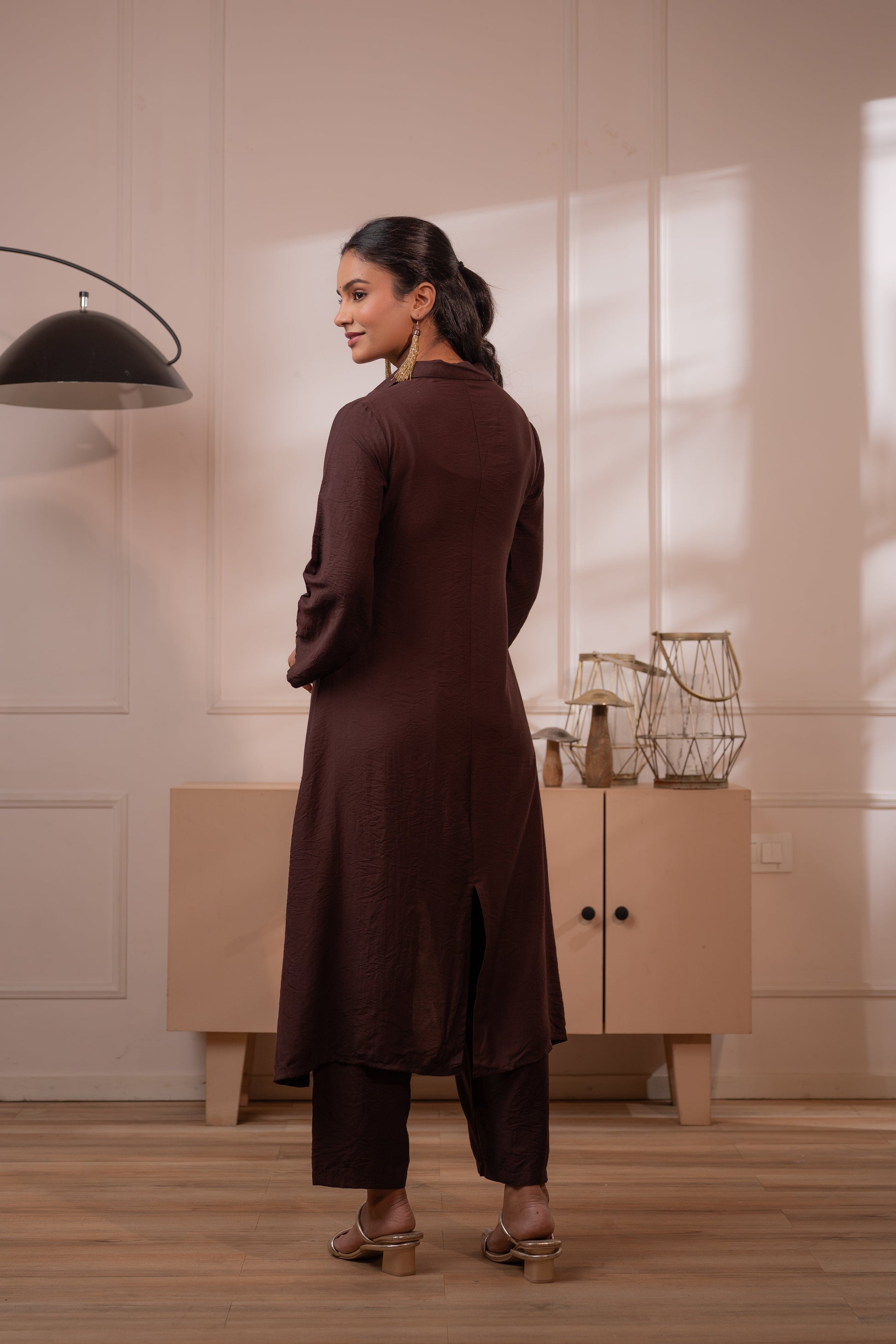 Juniper Modern Chocolate Brown Indo-Fusion Co-Ord Set - Distacart