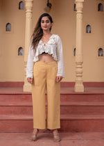 Thumbnail for Juniper Women'S Beige Solid Straight Cotton Pant With Pocket