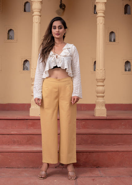 Juniper Women'S Beige Solid Straight Cotton Pant With Pocket